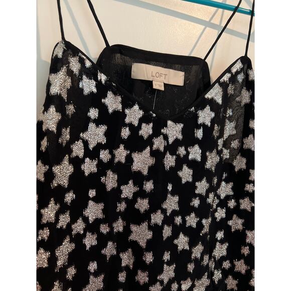 NWT LOFT Shimmer Star Embellished Sleeveless Cami Top Black/Silver Womens Size S - Picture 3 of 6